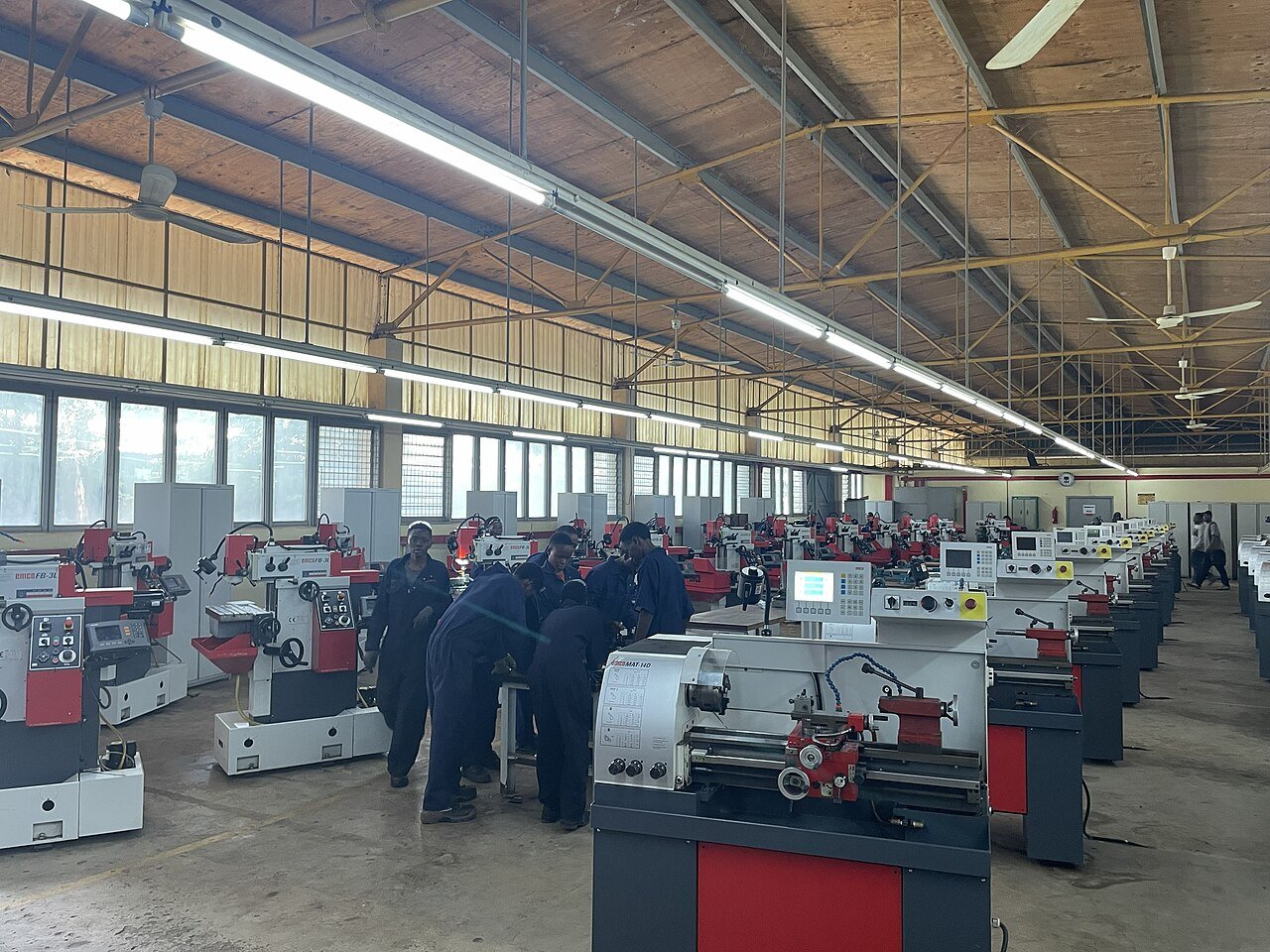Engineering workshop with lathes and precision machining equipment